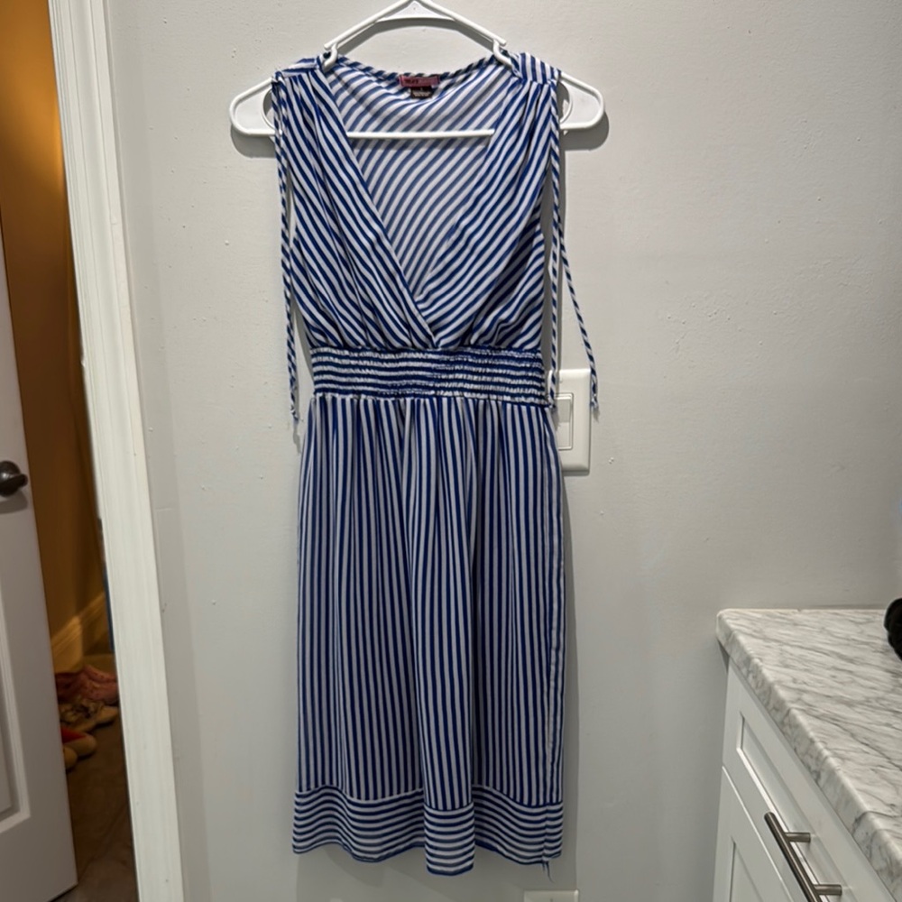 Ramy Brook Blue and White Sleeveless Midi Sundress